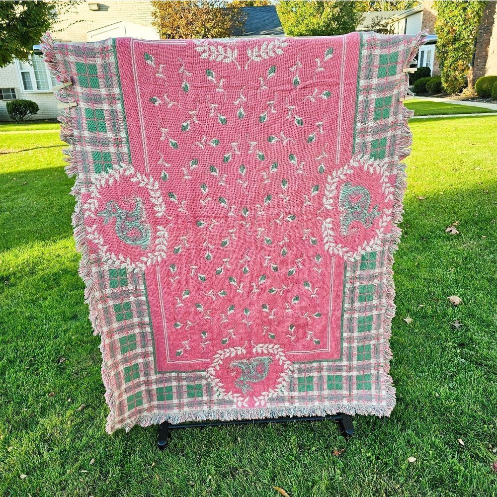 VTG Easter Vibe Cottagecore Reversible Cozy Fringe Blanket.